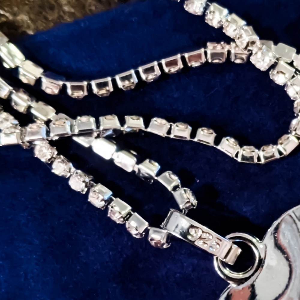 925 Sterling Silver Titanic Faux Sapphire Necklace | Heart of La Mer - Picture 4 of 7